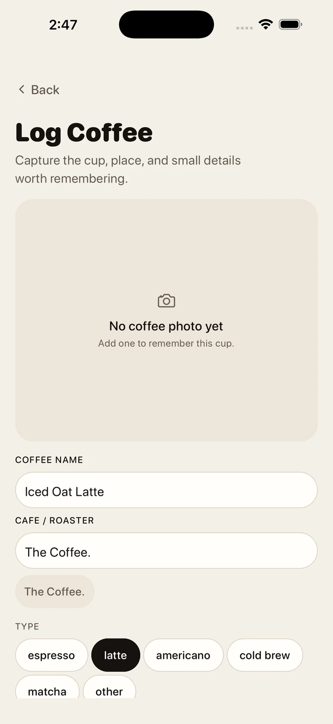 The Brewski coffee logging form